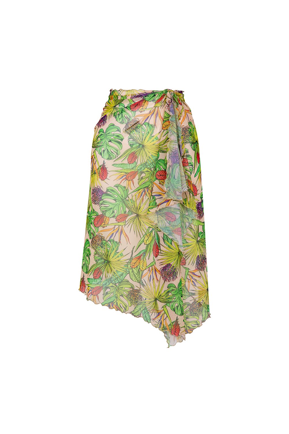 Bonesta-Callie Sarı Mor Çiçek Desenli Büzgülü Volanlı Midi Pareo Etek-Pareo & Bandana-1-Milagron.com