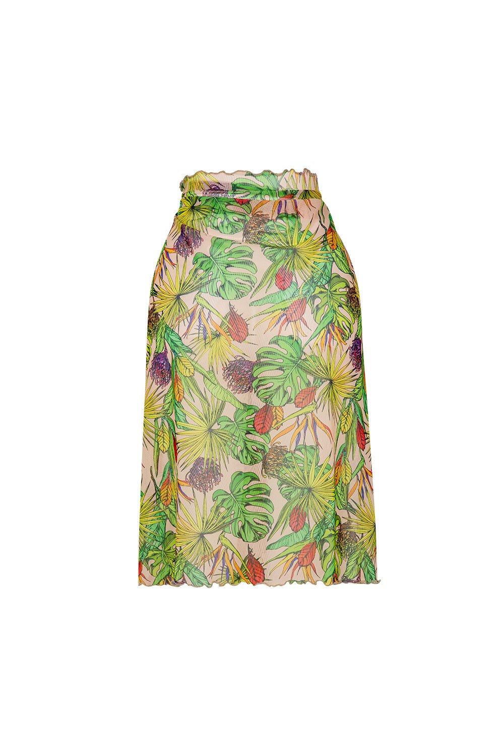 Bonesta-Callie Sarı Mor Çiçek Desenli Büzgülü Volanlı Midi Pareo Etek-Pareo & Bandana-2-Milagron.com