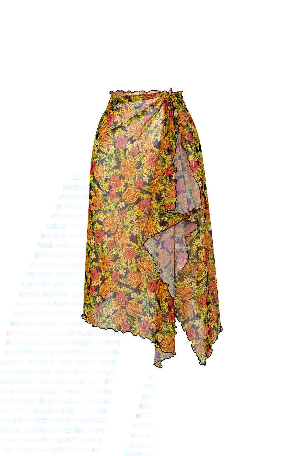 Bonesta-Callie Turuncu Çiçek Desenli Büzgülü Volanlı Midi Pareo Etek-Pareo & Bandana-1-Milagron.com