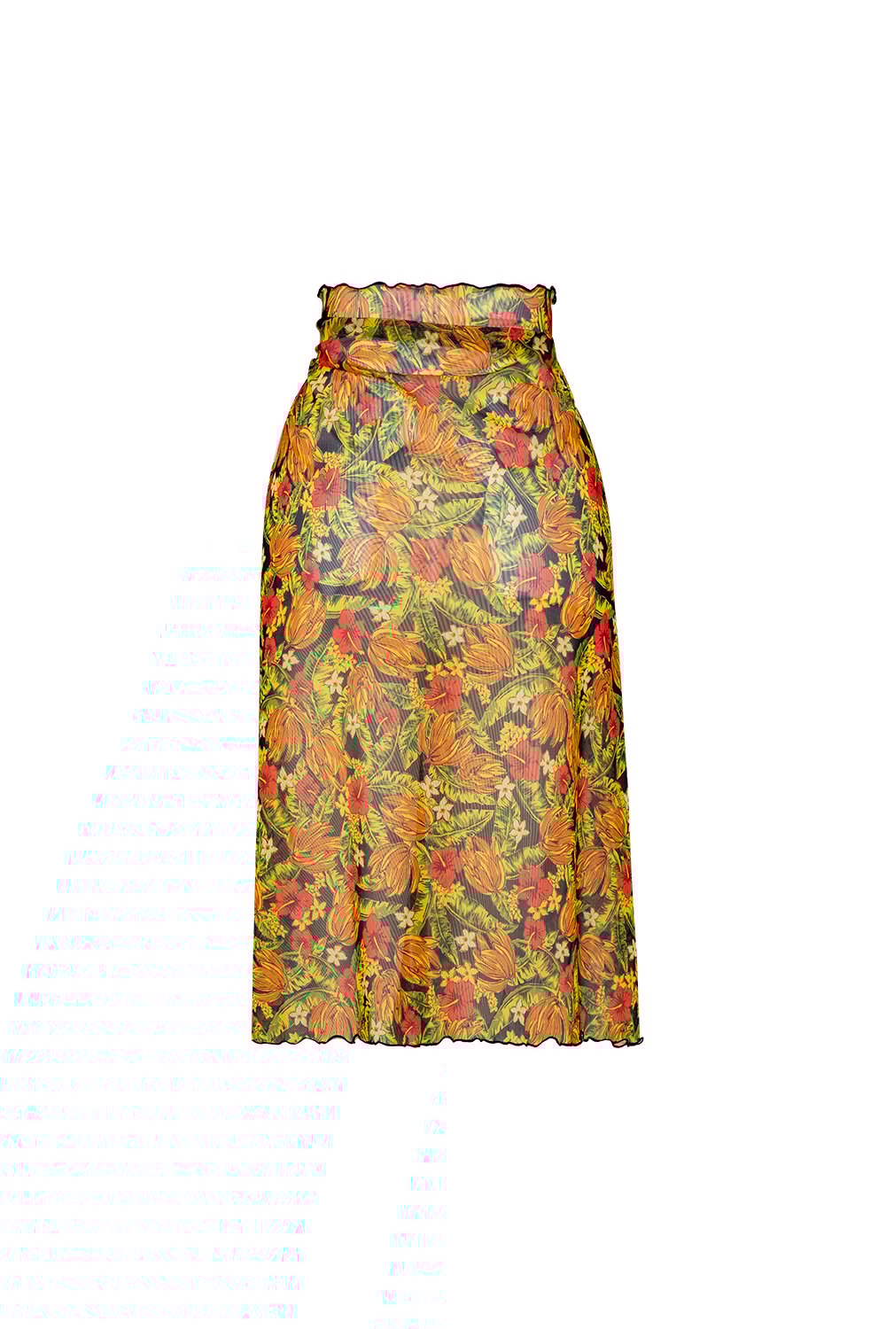 Bonesta-Callie Turuncu Çiçek Desenli Büzgülü Volanlı Midi Pareo Etek-Pareo & Bandana-2-Milagron.com