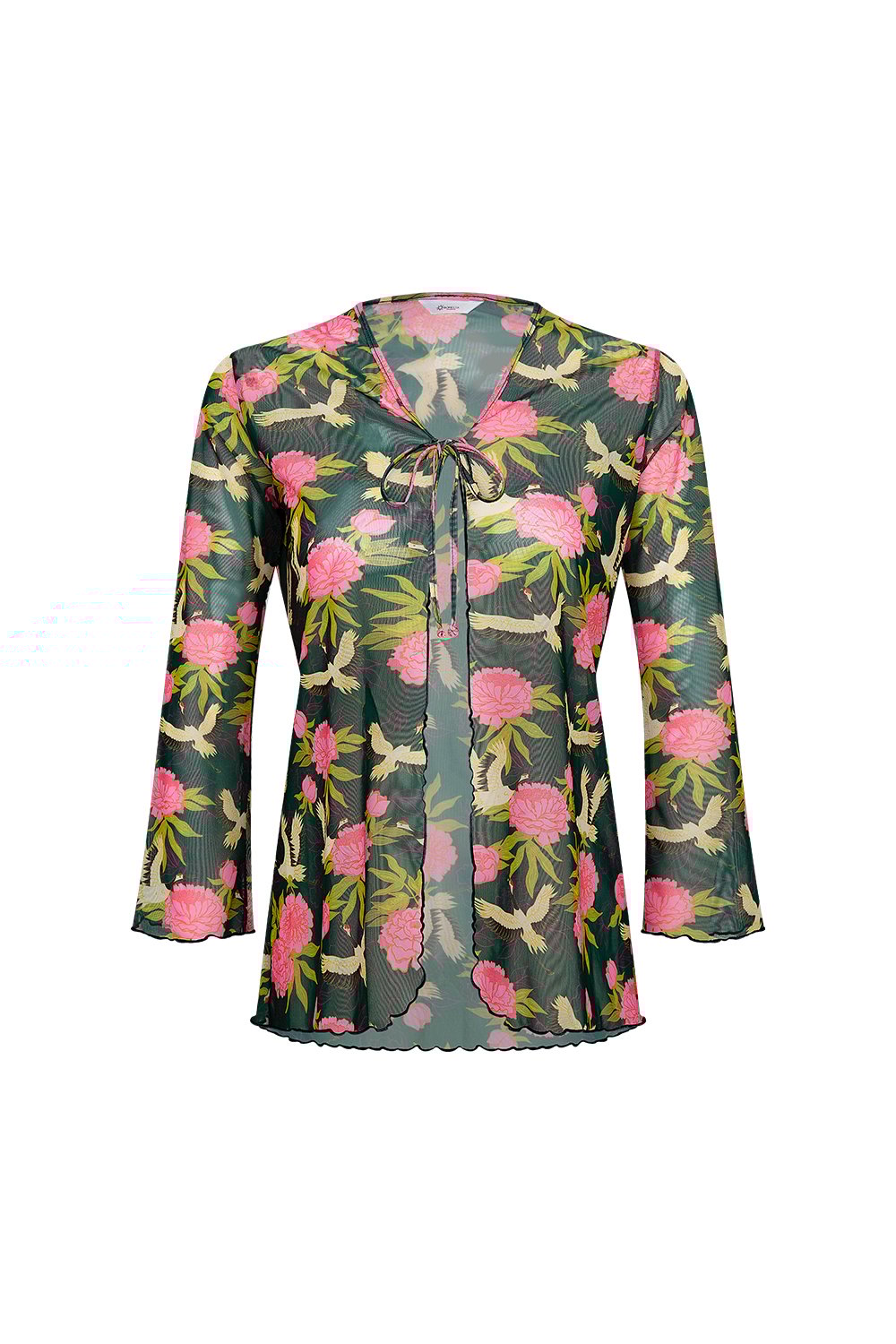 Bonesta-Cameo Pembe Kuş Desenli Önü Bağcıklı Gömlek Pareo-Pareo & Bandana-1-Milagron.com