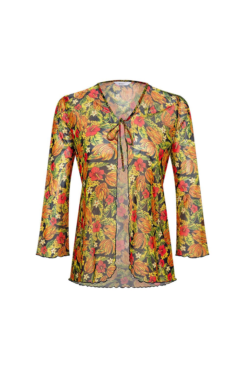 Bonesta-Cameo Turuncu Çiçek Desenli Önü Bağcıklı Gömlek Pareo-Pareo & Bandana-1-Milagron.com