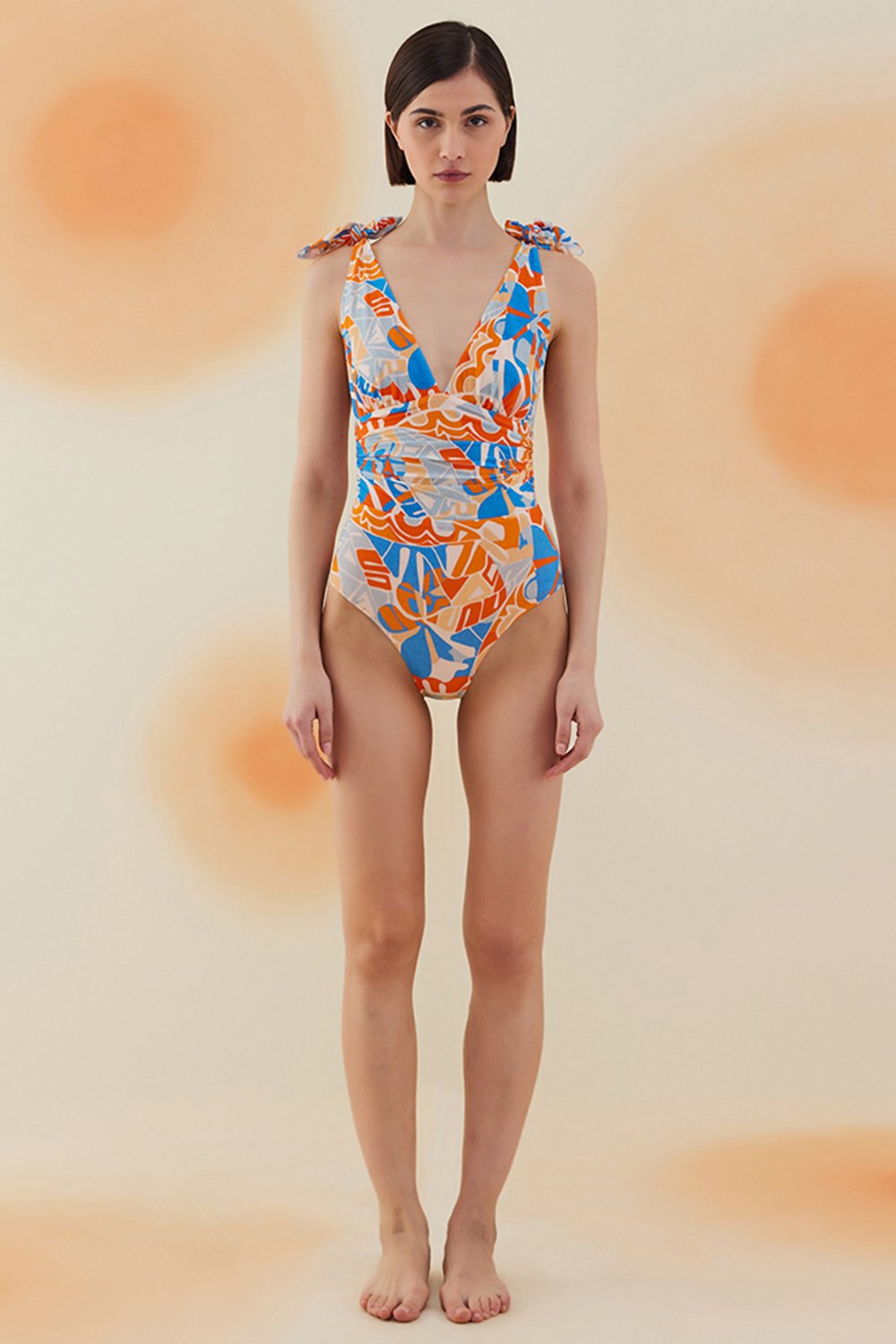 Bonesta-Cholla Abstract Floral Pattern Bağcıklı V Yaka Mayo-Bikini & Mayo-1-Milagron.com