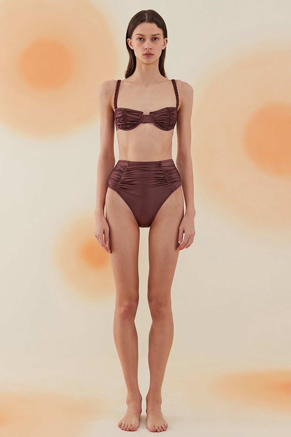 Bonesta-Erg Burnt Umber Drapeli Yüksek Bel Bikini Takımı-Bikini & Mayo-1-Milagron.com