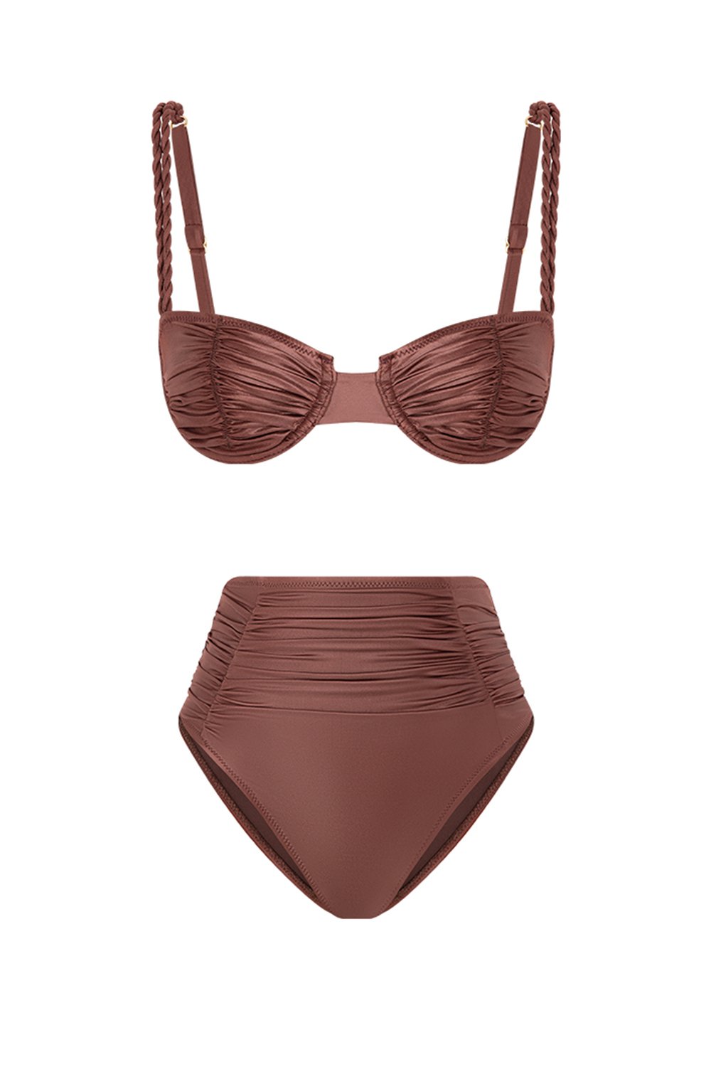 Bonesta-Erg Burnt Umber Drapeli Yüksek Bel Bikini Takımı-Bikini & Mayo-4-Milagron.com