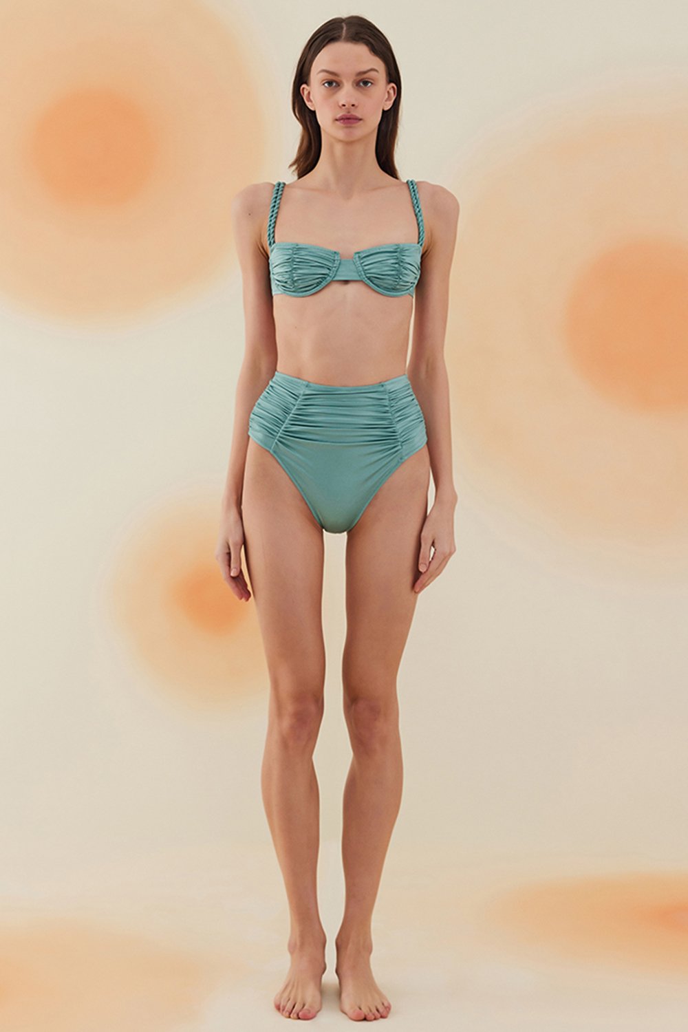 Bonesta-Erg Mint Green Drapeli Yüksek Bel Bikini Takımı-Bikini & Mayo-1-Milagron.com