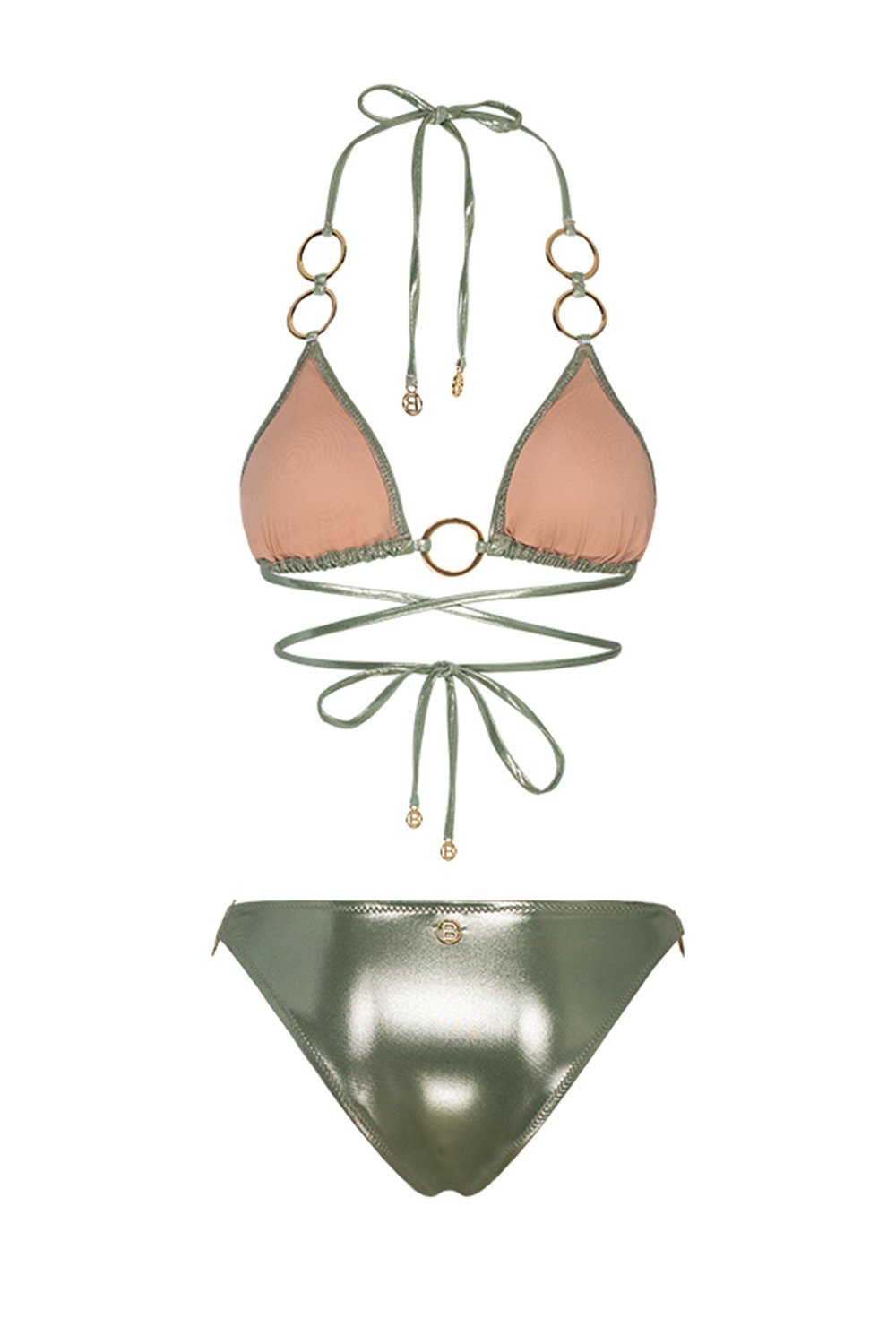 Bonesta-Escalante Shiny Tea Green Halka Aksesuarlı Üçgen Bikini Takımı-Bikini & Mayo-5-Milagron.com