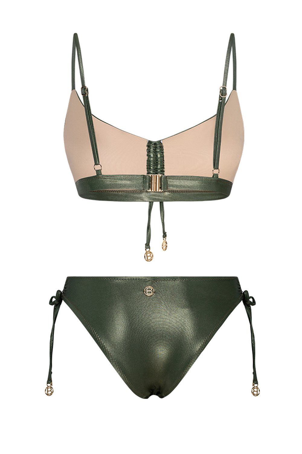 Bonesta-Freesia Shiny Hunter Green Büzgülü Bikini Takımı-Bikini & Mayo-12-Milagron.com