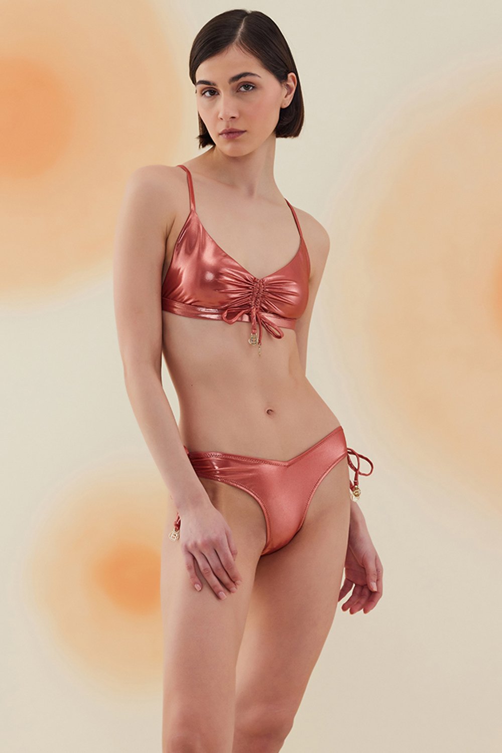 Bonesta-Freesia Shiny Terracota Red Büzgülü Bikini Takımı-Bikini & Mayo-2-Milagron.com