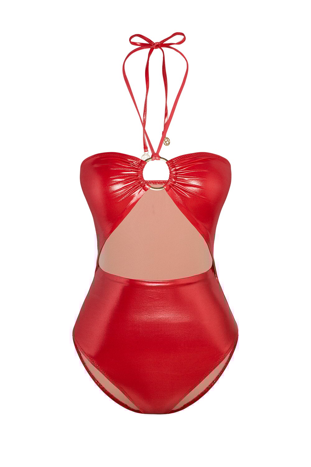 Bonesta-Guajira Shiny Crimson Red Halka Aksesuarlı Boyundan Bağcıklı Mayo-Bikini & Mayo-5-Milagron.com