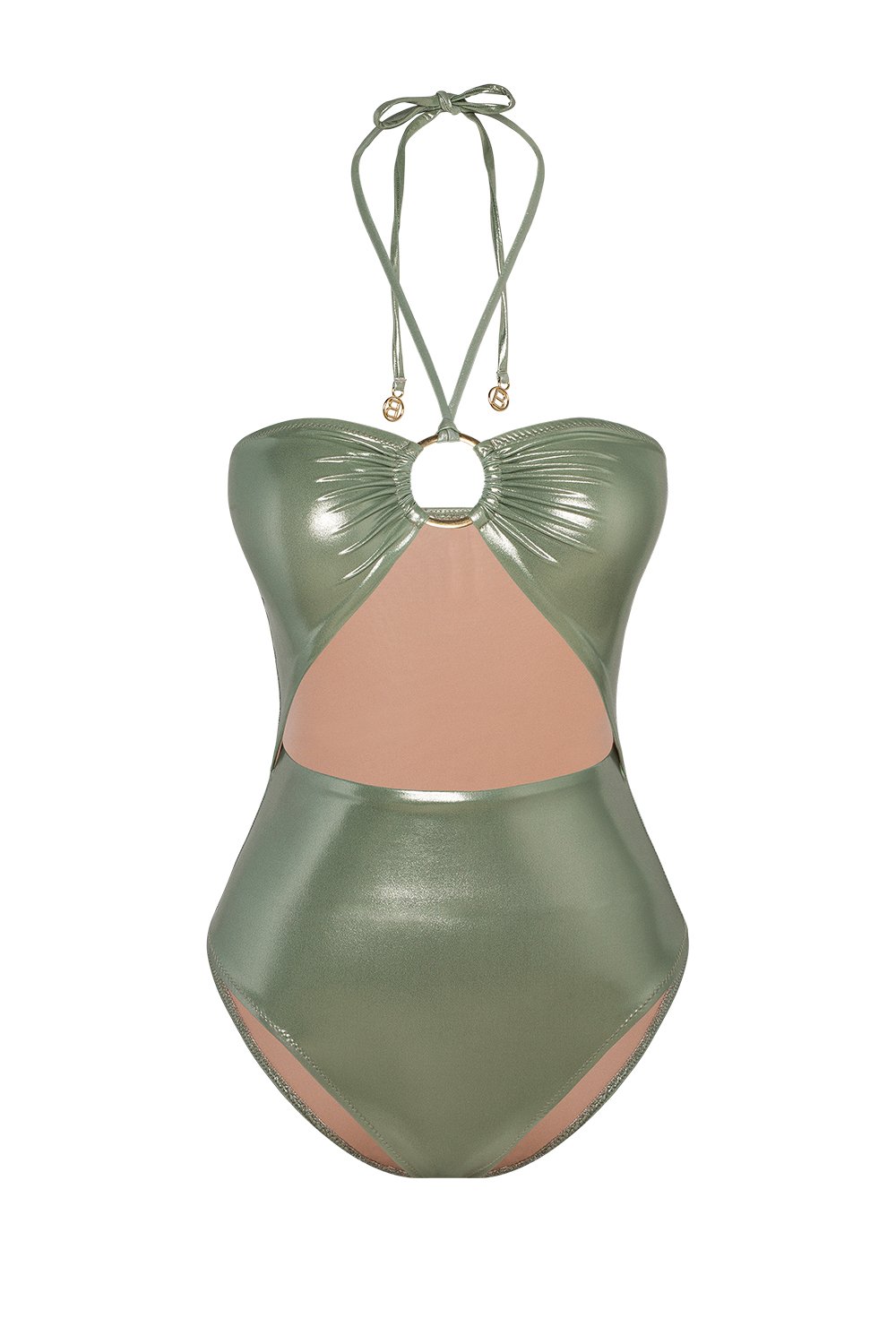 Bonesta-Guajira Shiny Tea Green Halka Aksesuarlı Boyundan Bağcıklı Mayo-Bikini & Mayo-5-Milagron.com