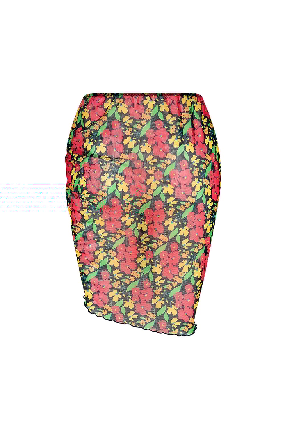 Bonesta-Harper Kırmızı Çiçek Desenli Büzgülü Yırtmaçlı Pareo Etek-Pareo & Bandana-2-Milagron.com