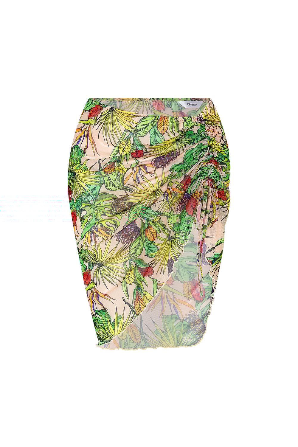 Bonesta-Harper Sarı Mor Çiçek Desenli Büzgülü Yırtmaçlı Pareo Etek-Pareo & Bandana-1-Milagron.com