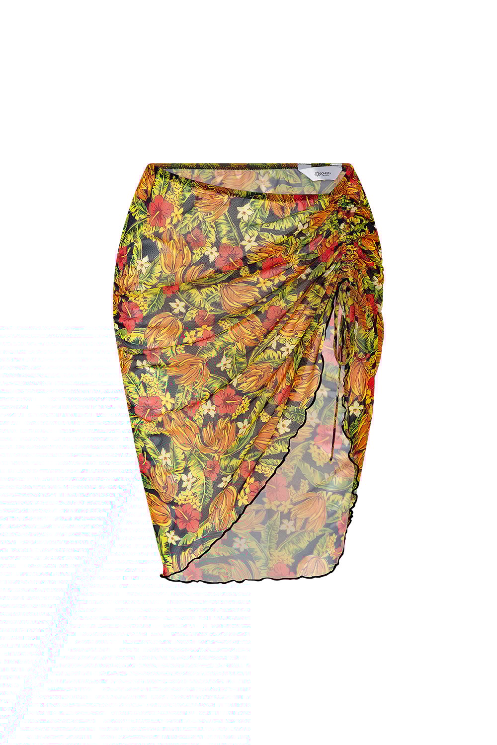 Bonesta-Harper Turuncu Çiçek Desenli Büzgülü Yırtmaçlı Pareo Etek-Pareo & Bandana-1-Milagron.com