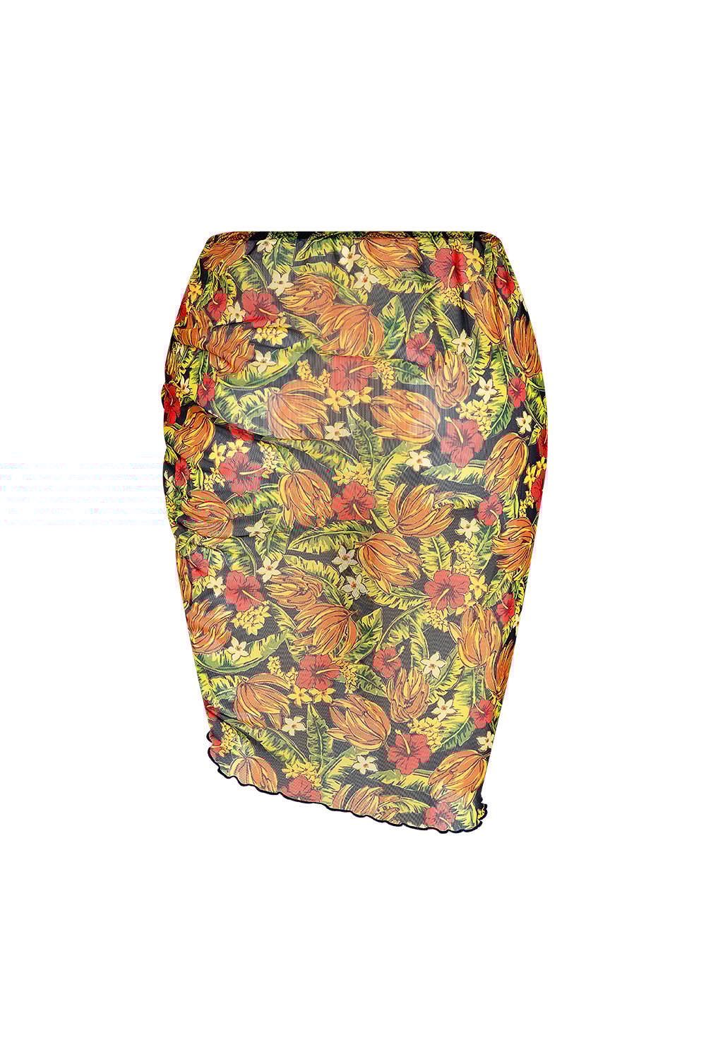 Bonesta-Harper Turuncu Çiçek Desenli Büzgülü Yırtmaçlı Pareo Etek-Pareo & Bandana-2-Milagron.com