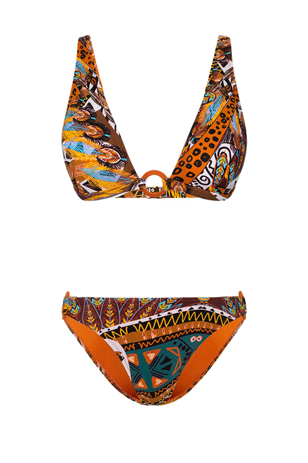 Bonesta-Kuiper Aztec Ethnic Pattern Aksesuarlı V Yaka Üçgen Bikini Takımı-Bikini & Mayo-4-Milagron.com