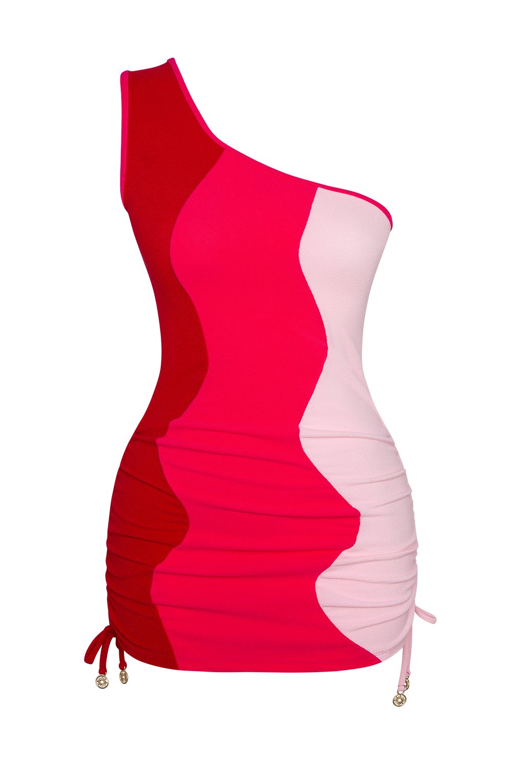 Bonesta-Meska Fuchsia, Cotton Candy And Cherry Red Terry Tek Omuz-Elbise-4-Milagron.com