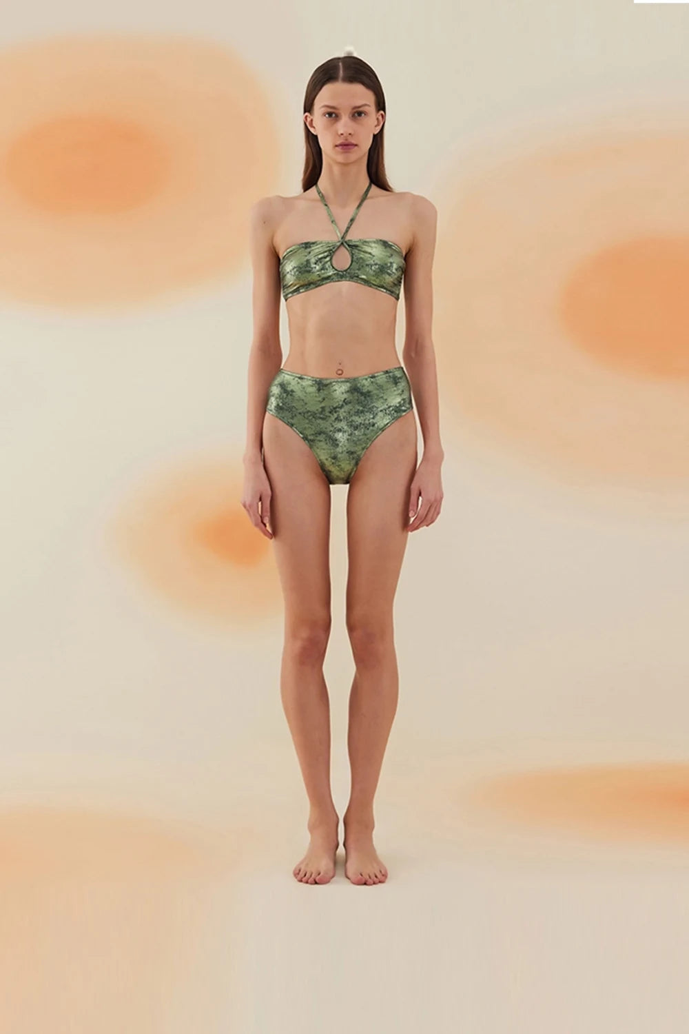 Bonesta-Nyiri Shiny Sonic Green Boyundan Bağcıklı Yüksek Bel Bikini Takımı-Bikini & Mayo-1-Milagron.com