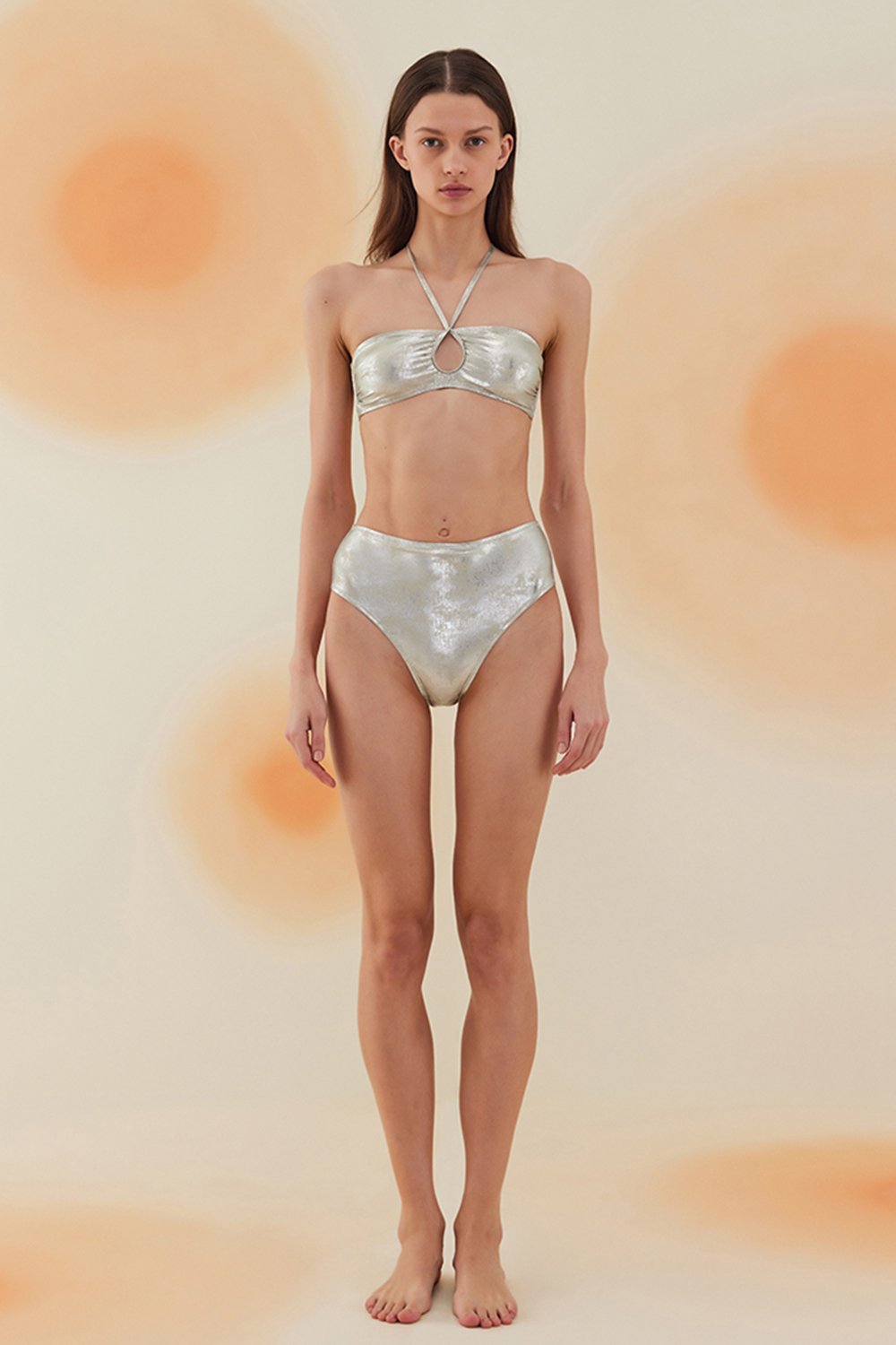 Bonesta-Nyiri Shiny Sonic Silver Boyundan Bağcıklı Yüksek Bel Bikini Takımı-Bikini & Mayo-1-Milagron.com