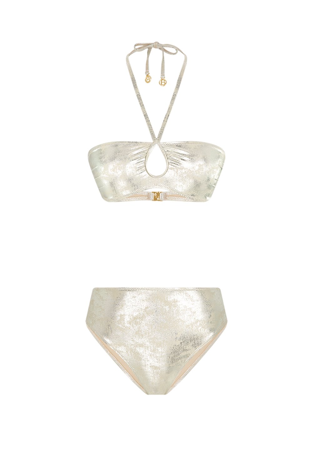 Bonesta-Nyiri Shiny Sonic Silver Boyundan Bağcıklı Yüksek Bel Bikini Takımı-Bikini & Mayo-5-Milagron.com