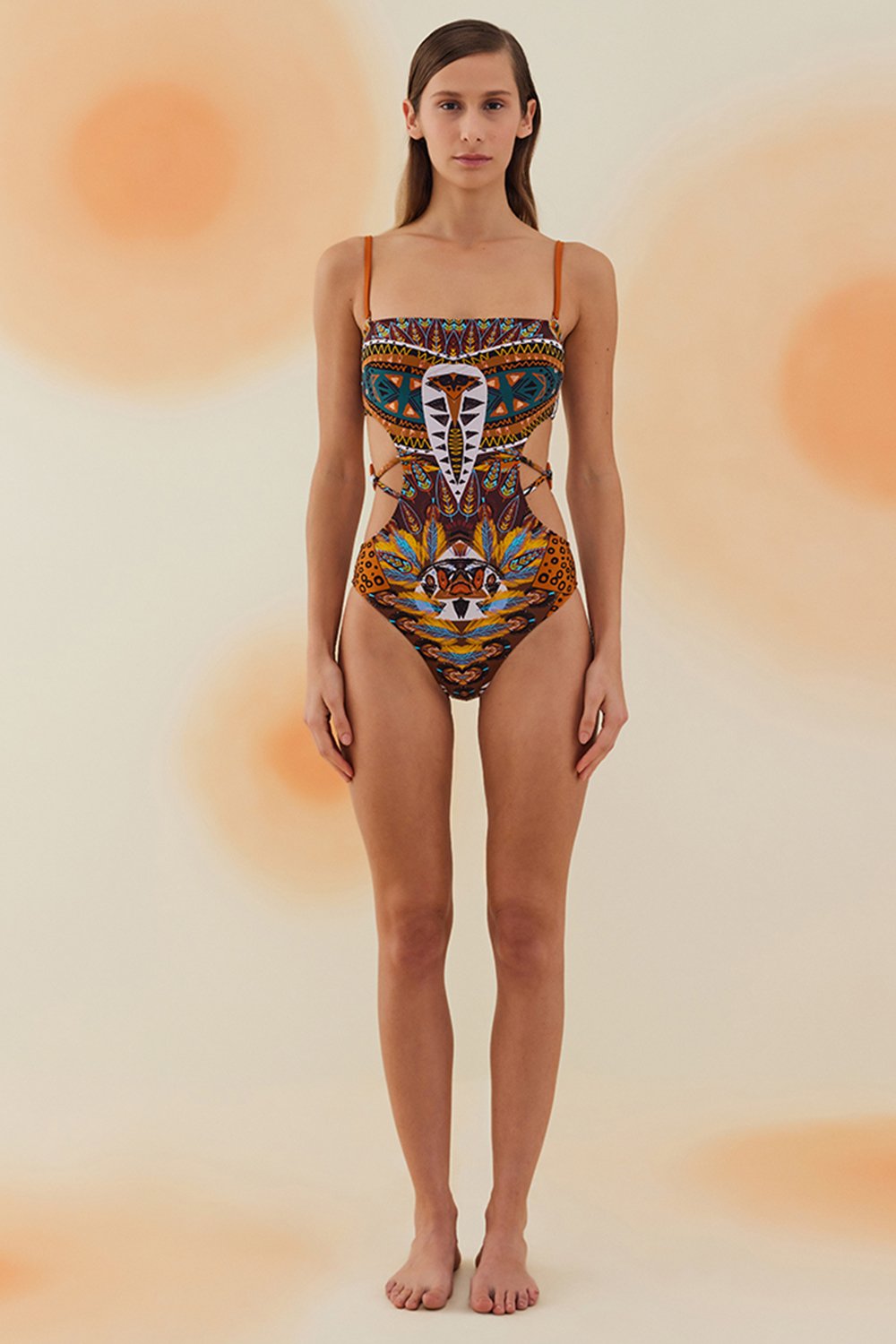 Bonesta-Ordos Aztec Ethnic Pattern Aksesuarlı Askılı Straplez Mayo-Bikini & Mayo-1-Milagron.com