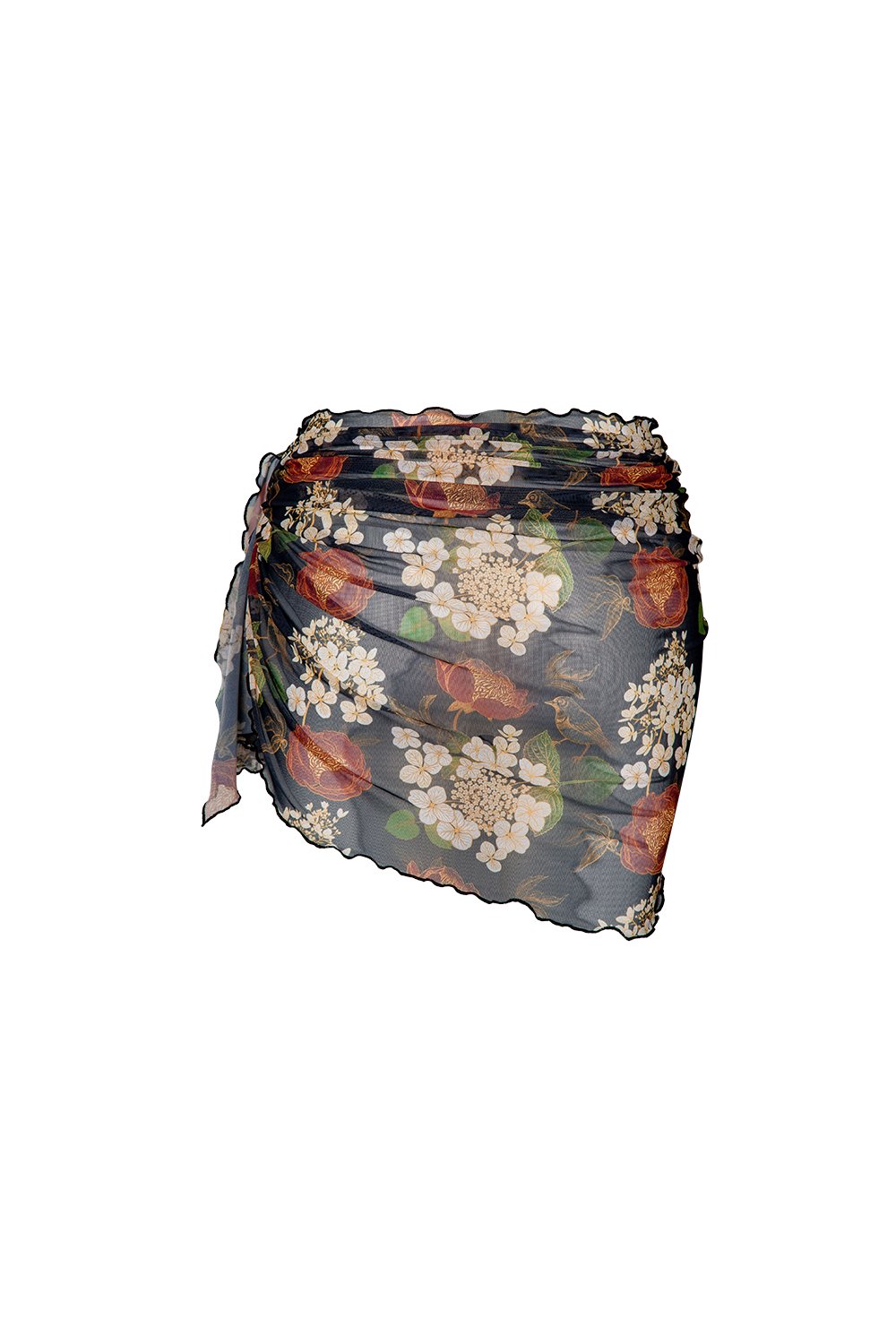 Bonesta-Osiel Koyu Kahve Çiçek Desenli Büzgülü Kısa Pareo Etek-Pareo & Bandana-2-Milagron.com