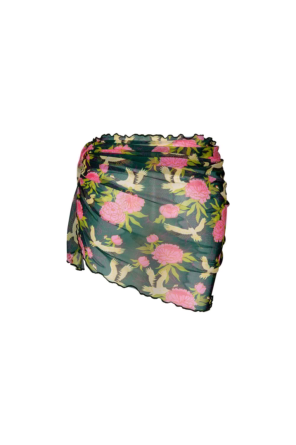 Bonesta-Osiel Pembe Kuş Desenli Büzgülü Kısa Pareo Etek-Pareo & Bandana-2-Milagron.com