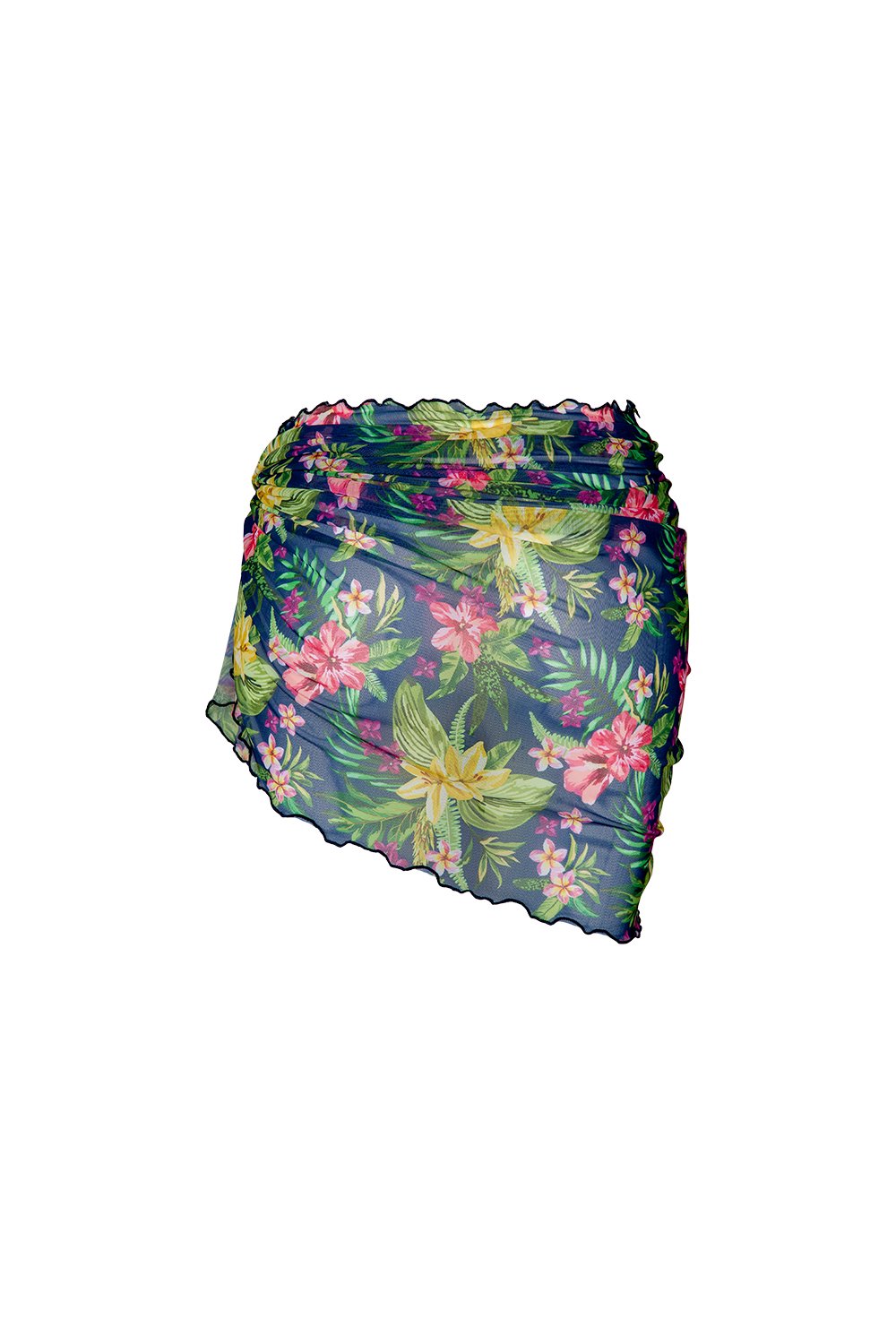 Bonesta-Osiel Yeşil Çiçek Desenli Büzgülü Kısa Pareo Etek-Pareo & Bandana-1-Milagron.com