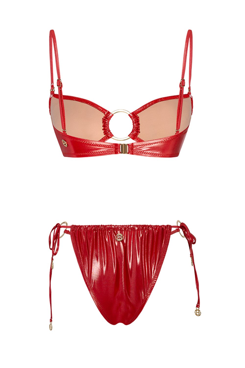 Bonesta-Sechura Shiny Crimson Red Halka Aksesuarlı Straplez Bikini Takımı-Bikini & Mayo-5-Milagron.com