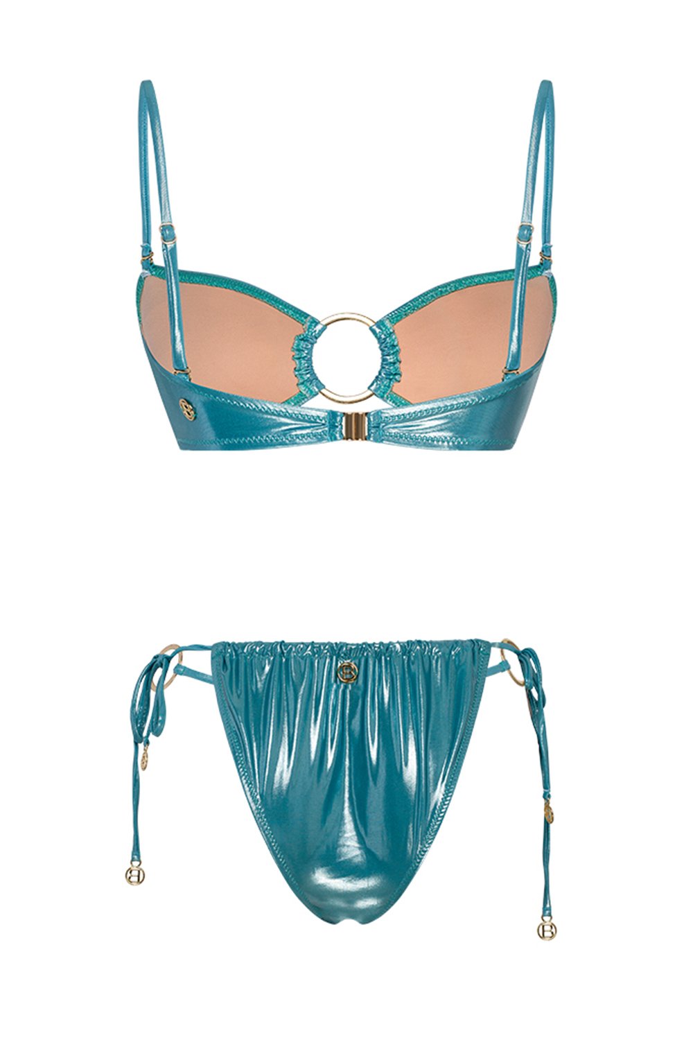 Bonesta-Sechura Shiny Turquoise Blue Halka Aksesuarlı Straplez Bikini Takımı-Bikini & Mayo-6-Milagron.com