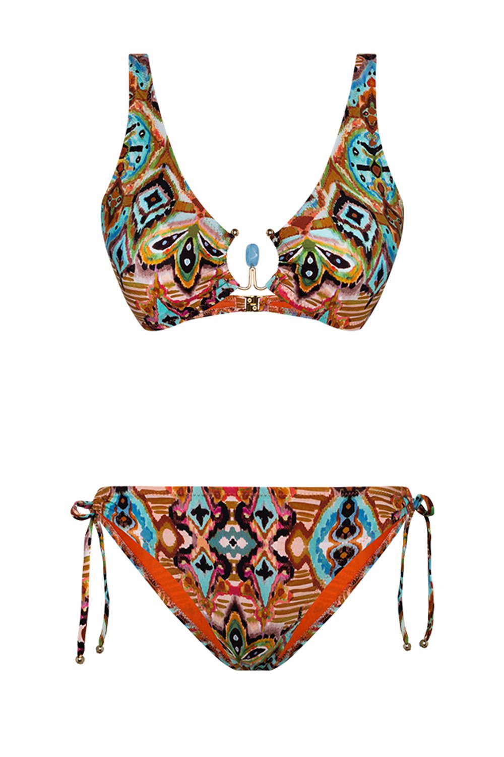 Bonesta-Shib Tapa Ethnic Pattern Aksesuarlı Toparlayıcı Bikini Takımı-Bikini & Mayo-4-Milagron.com