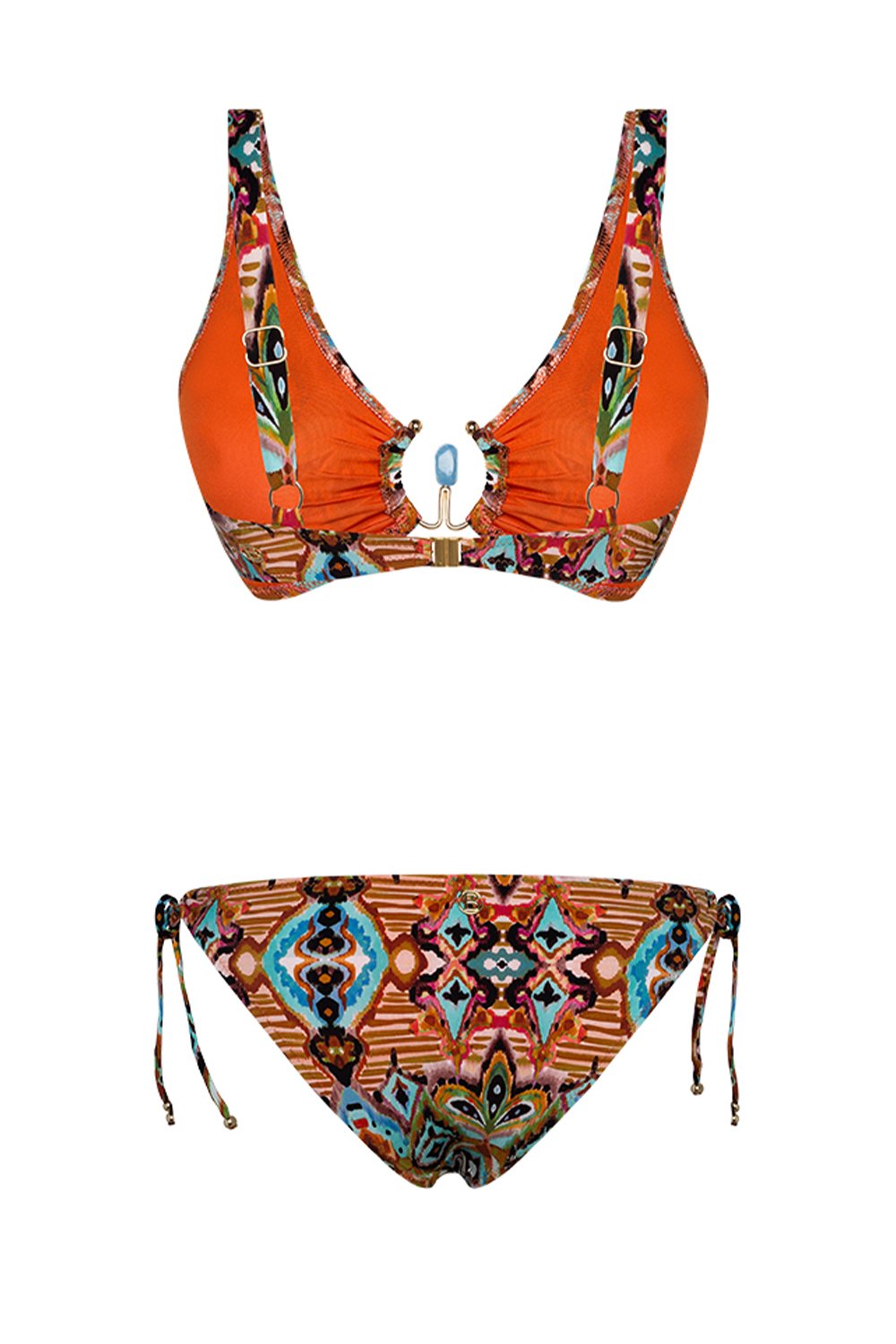 Bonesta-Shib Tapa Ethnic Pattern Aksesuarlı Toparlayıcı Bikini Takımı-Bikini & Mayo-5-Milagron.com