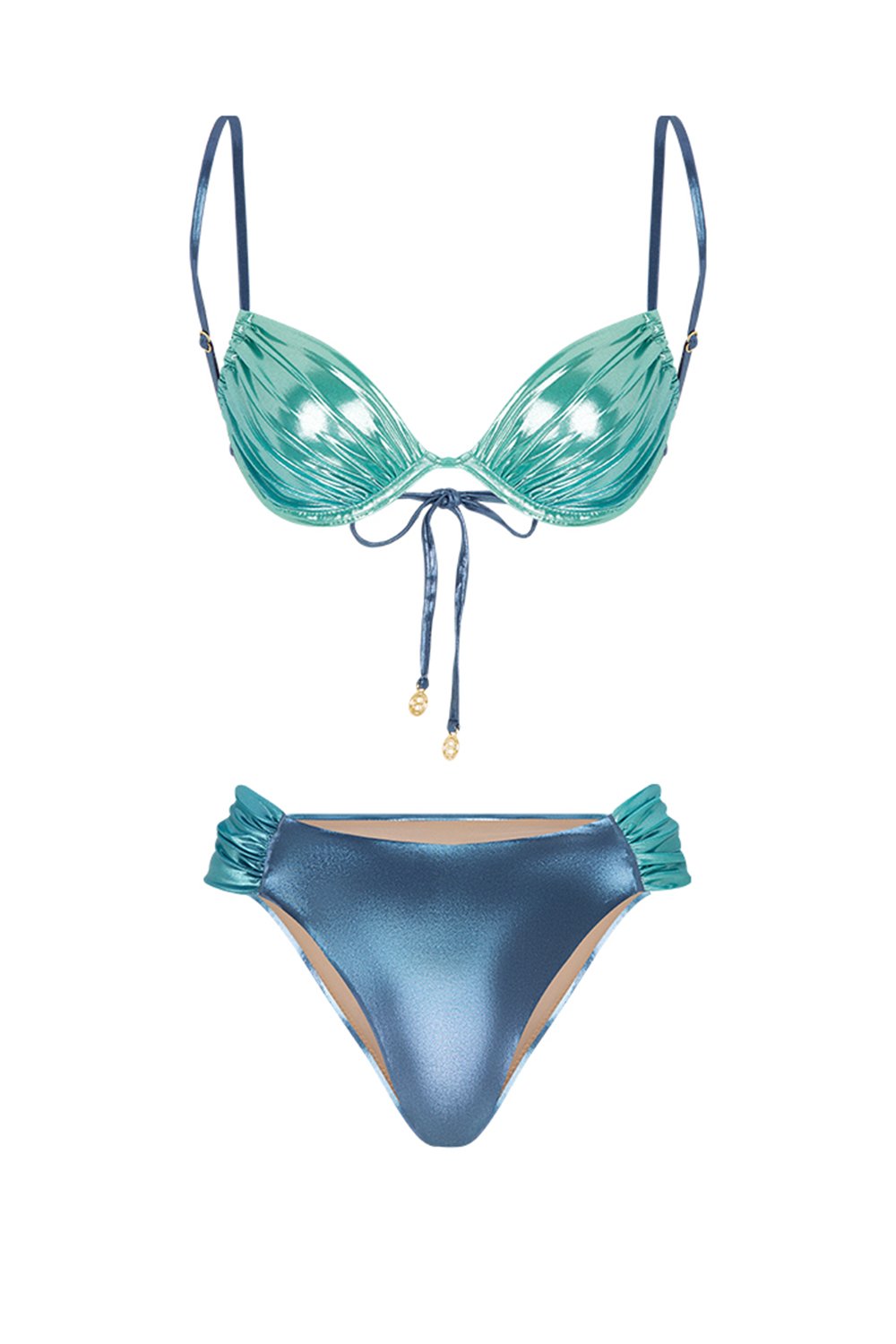 Bonesta-Tabernas Shiny Aqua And Royal Blue Çift Renk Kaplı Bikini Takımı-Bikini & Mayo-1-Milagron.com