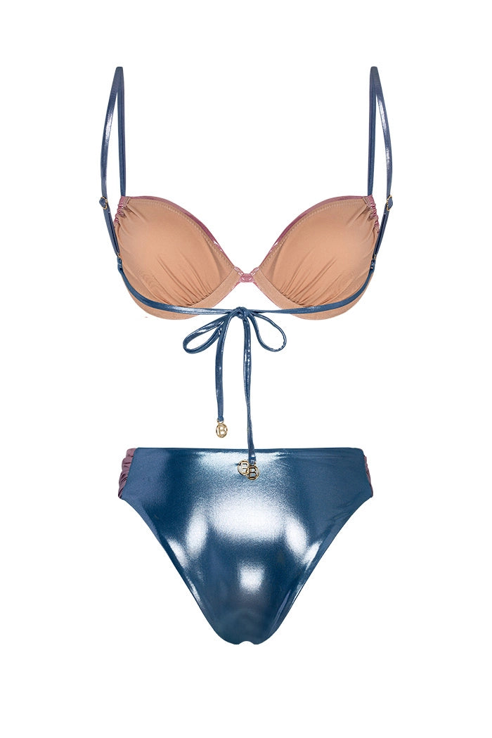 Bonesta-Tabernas Shiny Sapphire Blue And Misty Rose Çift Renk Kaplı Bikini Takımı-Bikini & Mayo-2-Milagron.com