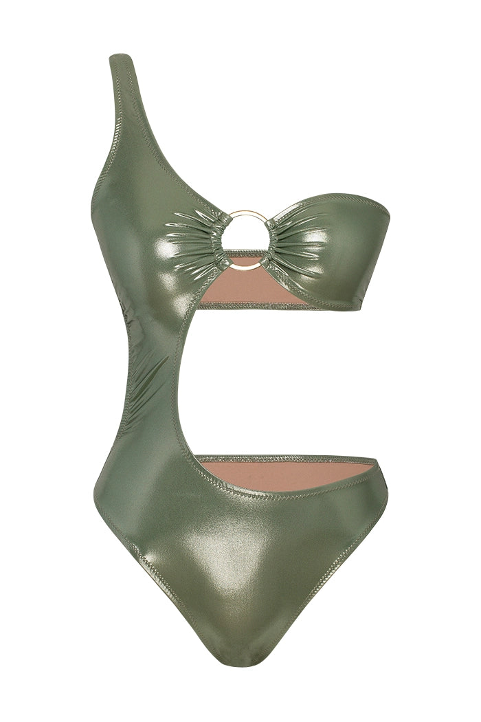 Bonesta-Tatacoa Shiny Tea Green Halka Aksesuarli Tek Omuz Mayo-Bikini & Mayo-1-Milagron.com