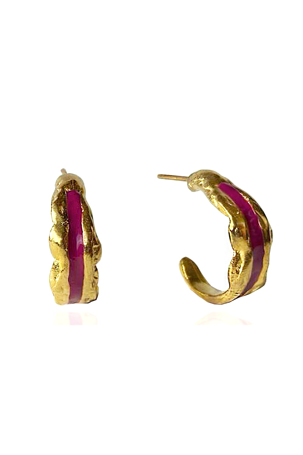 Brambuta-Enki Fuşya Mineli Gold Küçük Halka Küpe-Küpe-1-Milagron.com