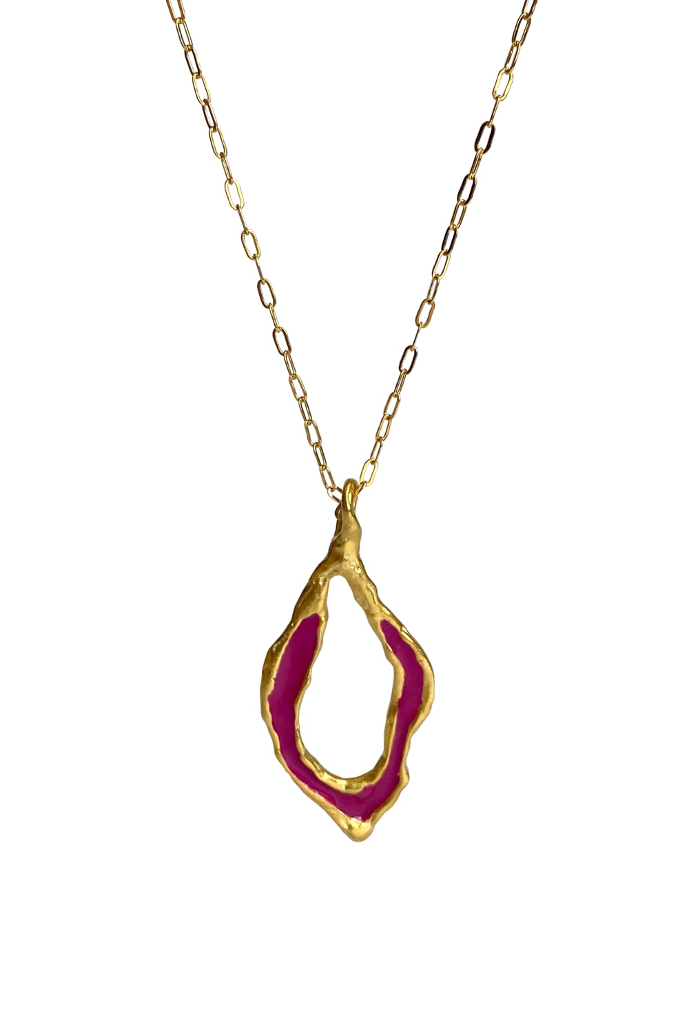 Brambuta-Enki Fuşya Mineli Gold Large Kolye-Kolye-1-Milagron.com