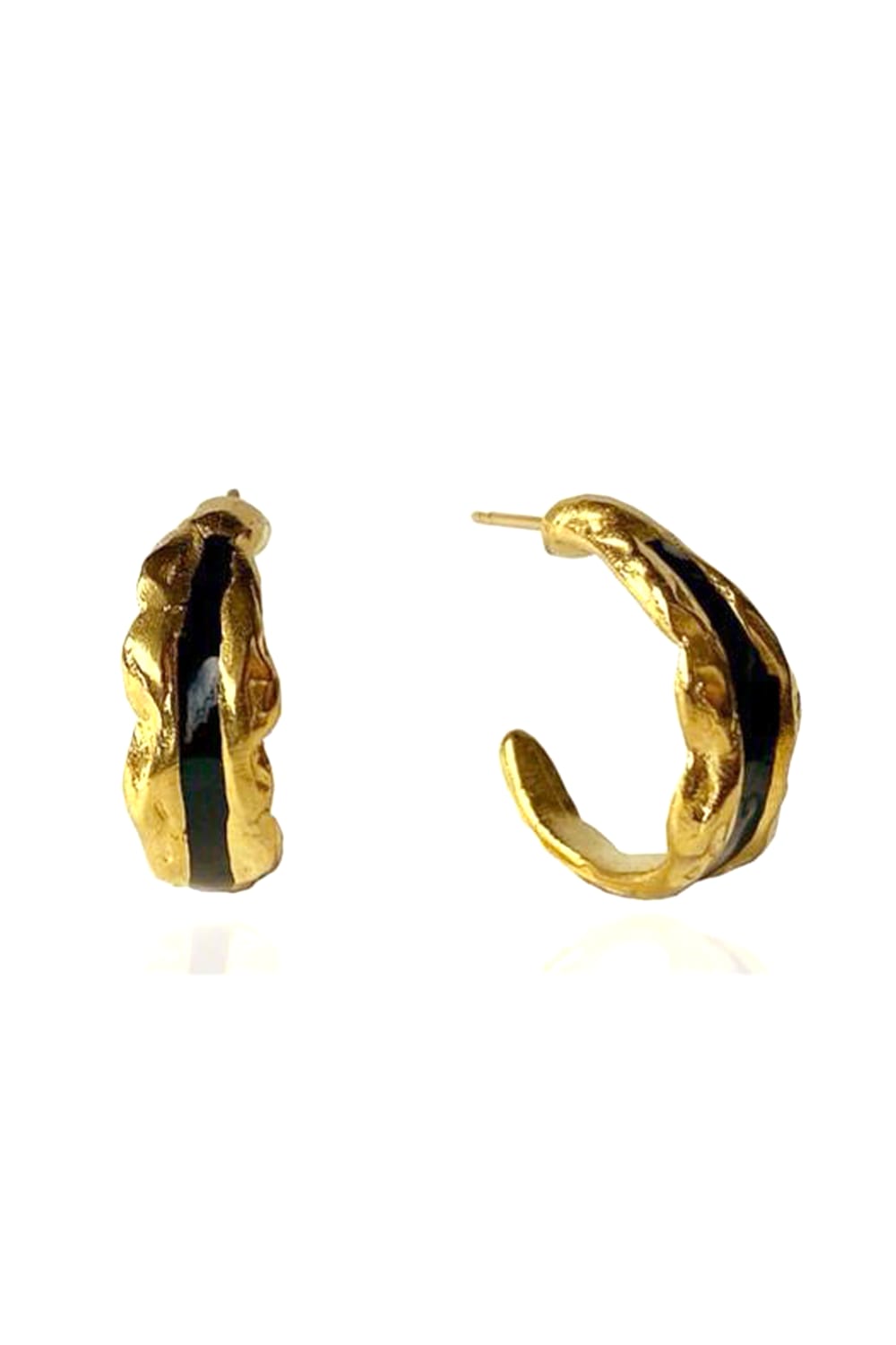 Brambuta-Enki Siyah Mineli Gold Küçük Halka Küpe-Küpe-3-Milagron.com