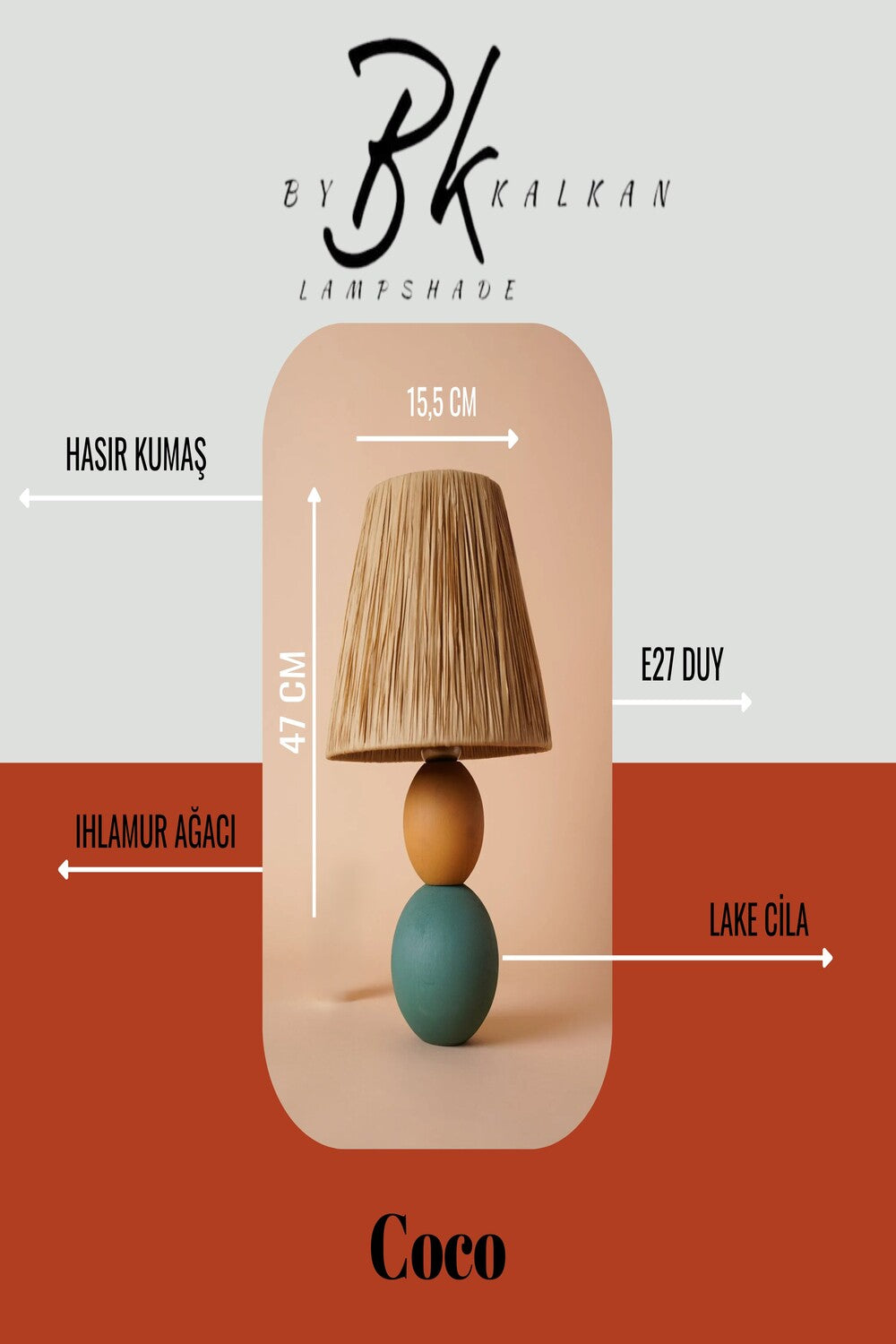 By Kalkan-Coco Handmade Komodin Üstü, Şifonyer Üstü Modern Ahşap Abajur-Abajur-2-Milagron.com