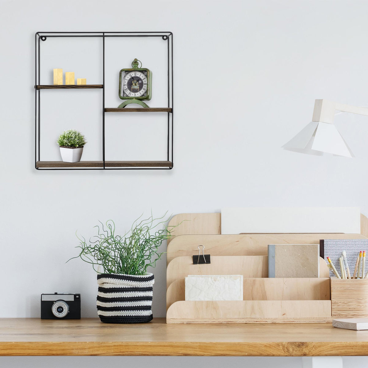 Cm-010-Srk Dekoratif Ahşap Metal Duvar Rafı