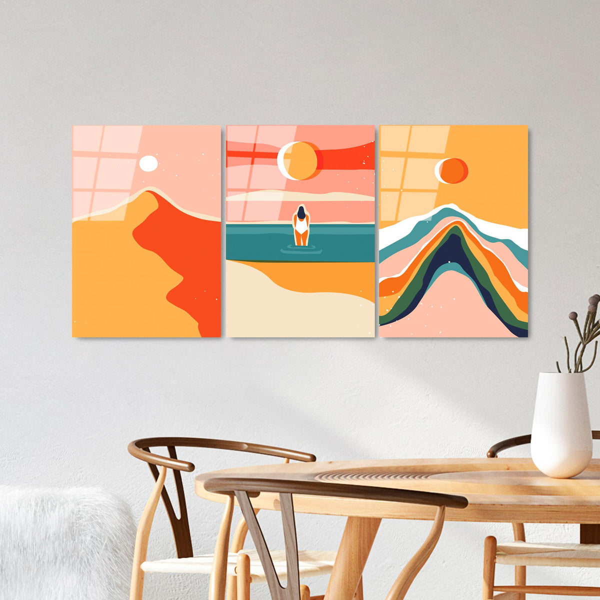 Uv-944 Baskılı Cam 3'Lü Set Duvar Tablosu