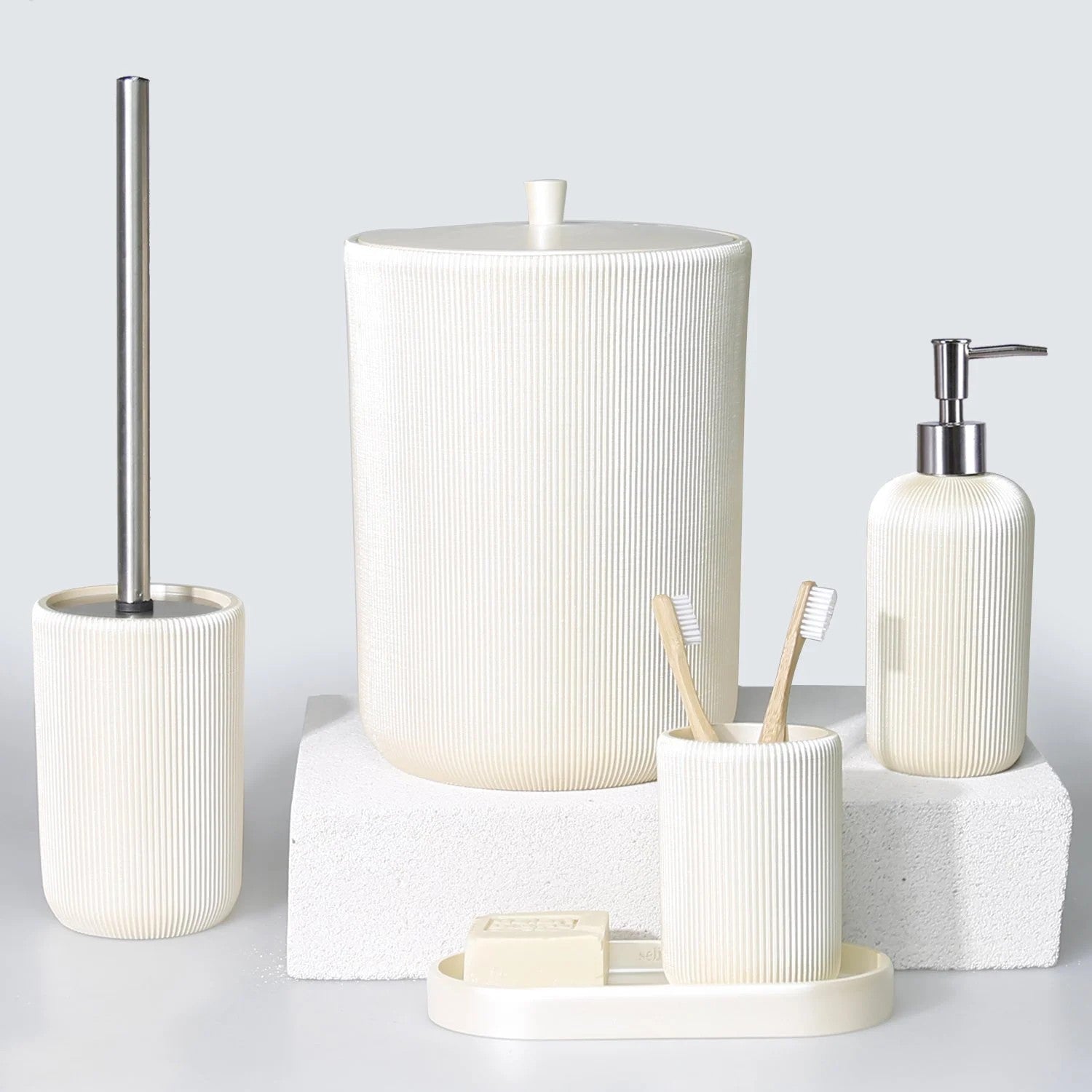 By Selim Lydia İnci 5 Parça Polyester Banyo Seti