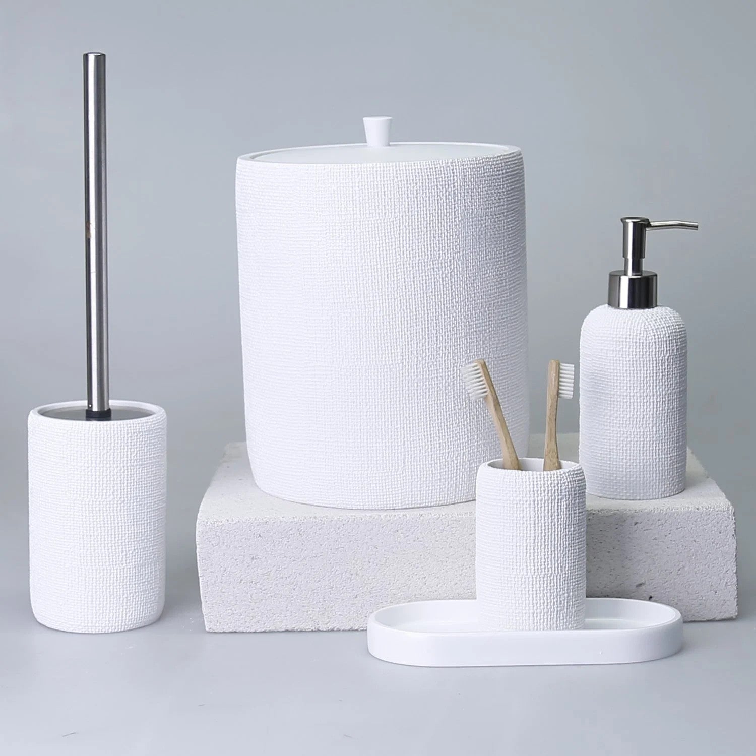 By Selim Natural Beyaz 5 Parça Polyester Banyo Seti