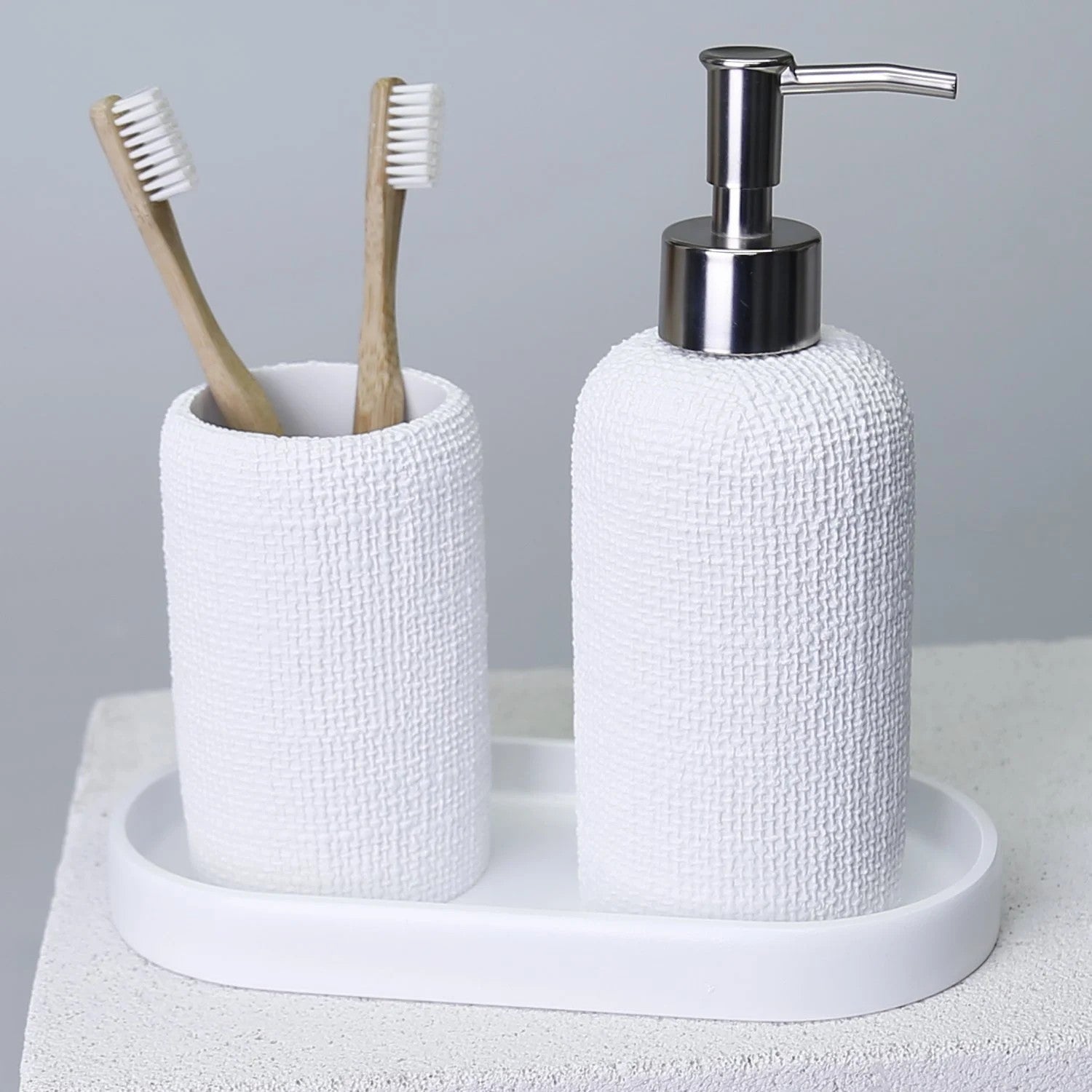 By Selim Natural Beyaz 5 Parça Polyester Banyo Seti