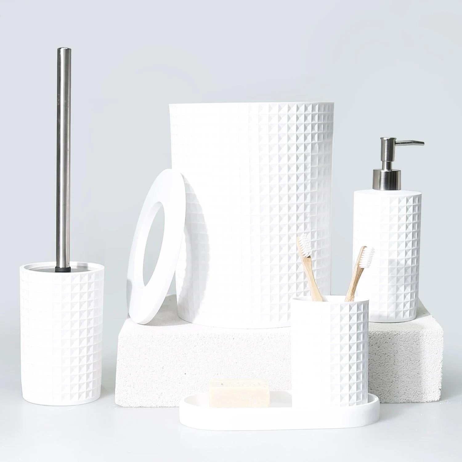 By Selim Neptune Beyaz 5 Parça Polyester Banyo Seti