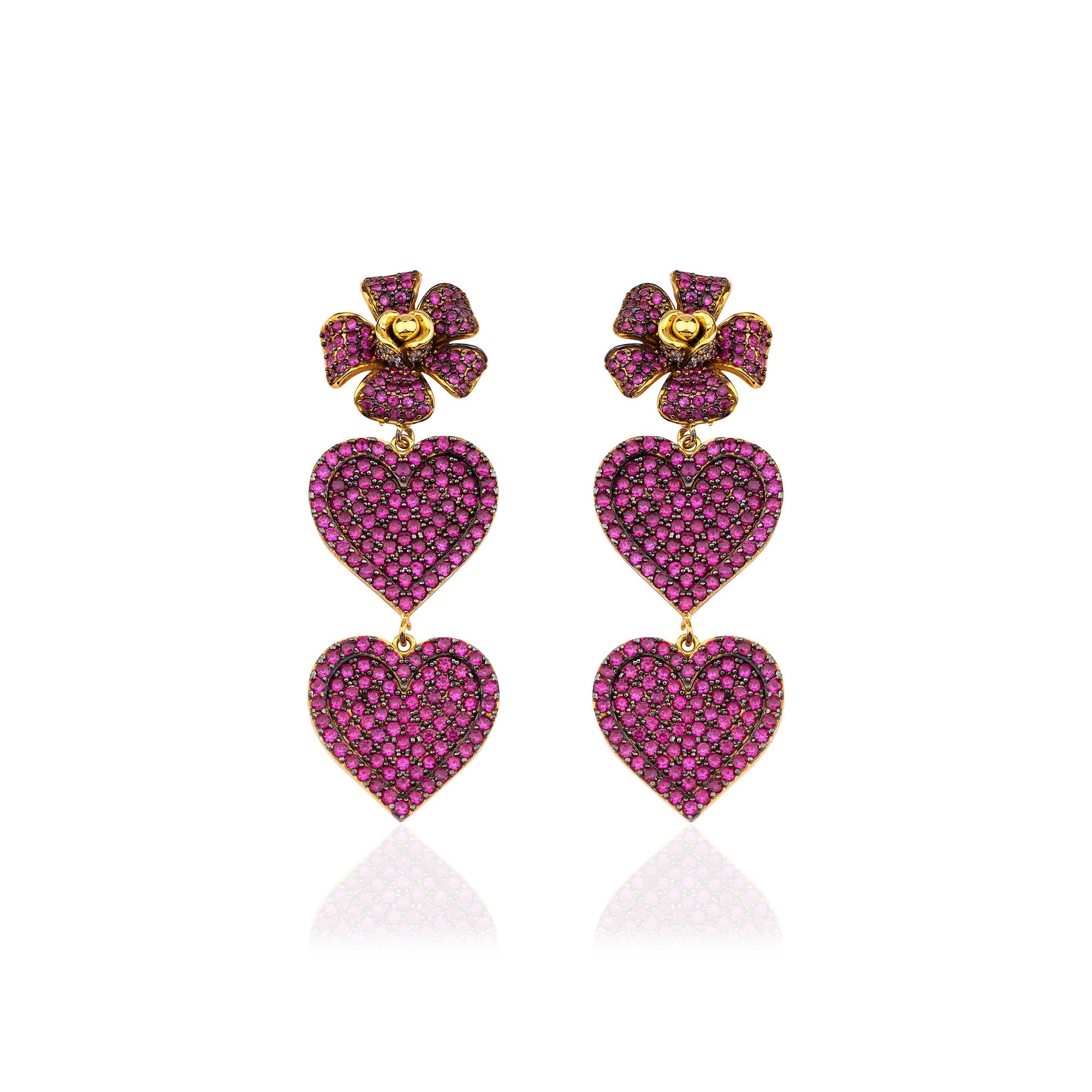 Flower Of Heart Ruby İKili Küpe