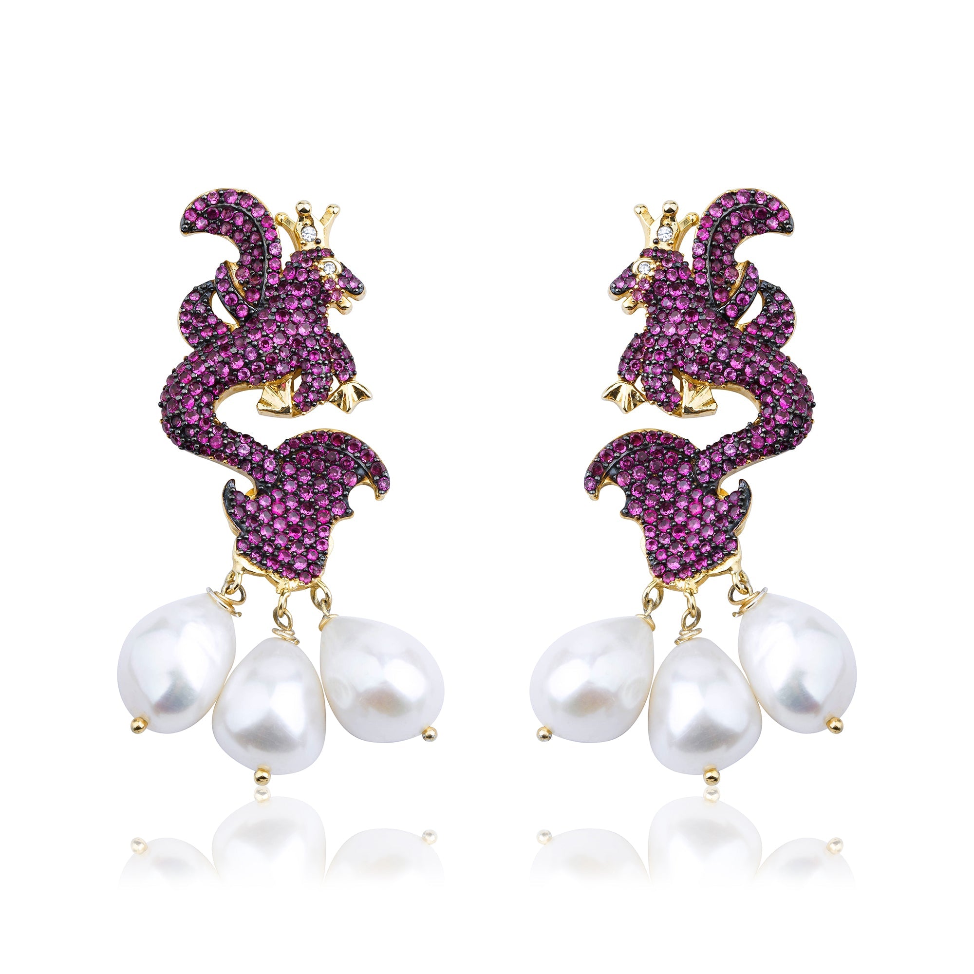 Jr. Secret Of The Universe Ruby Kristal İNcili Dragon Küpe