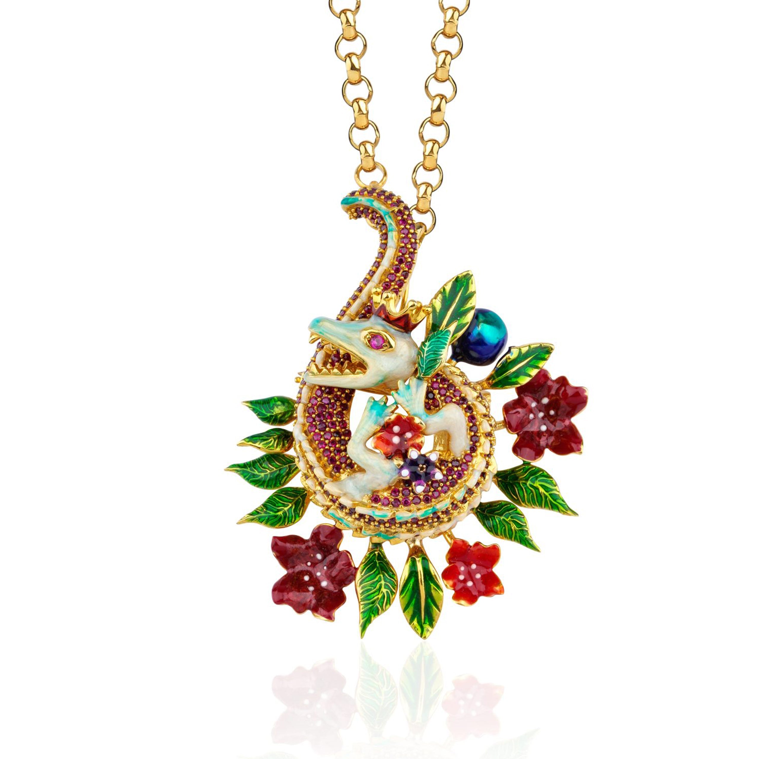 Provocative Attraction Ruby Kristal Rainbow Mineli Timsah Kolye/Broş