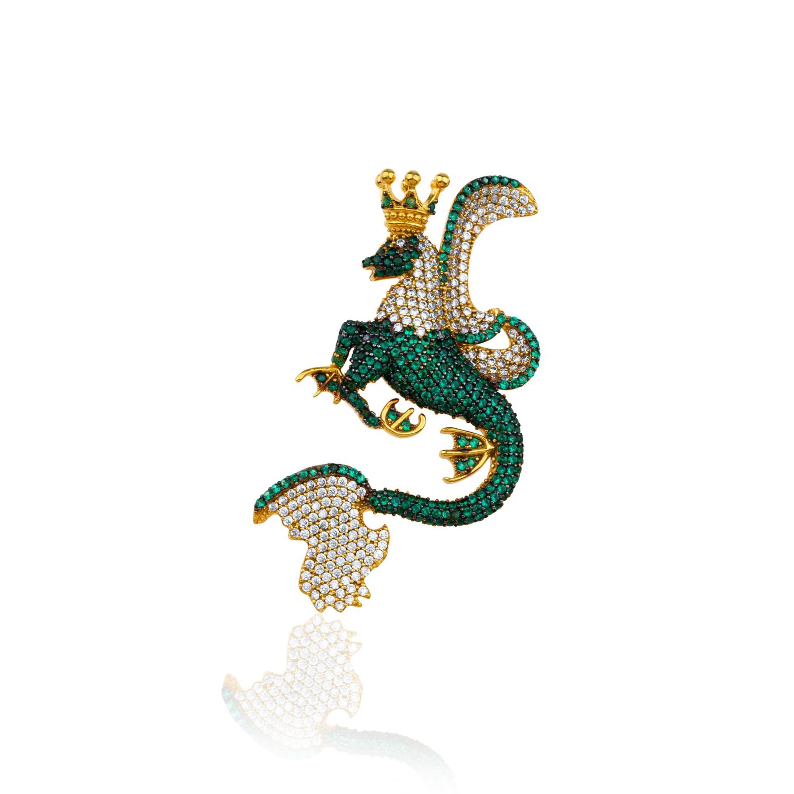 Secret Of Stamboul Yeşil Kristal Efsanevi Dragon Kolye / Broş