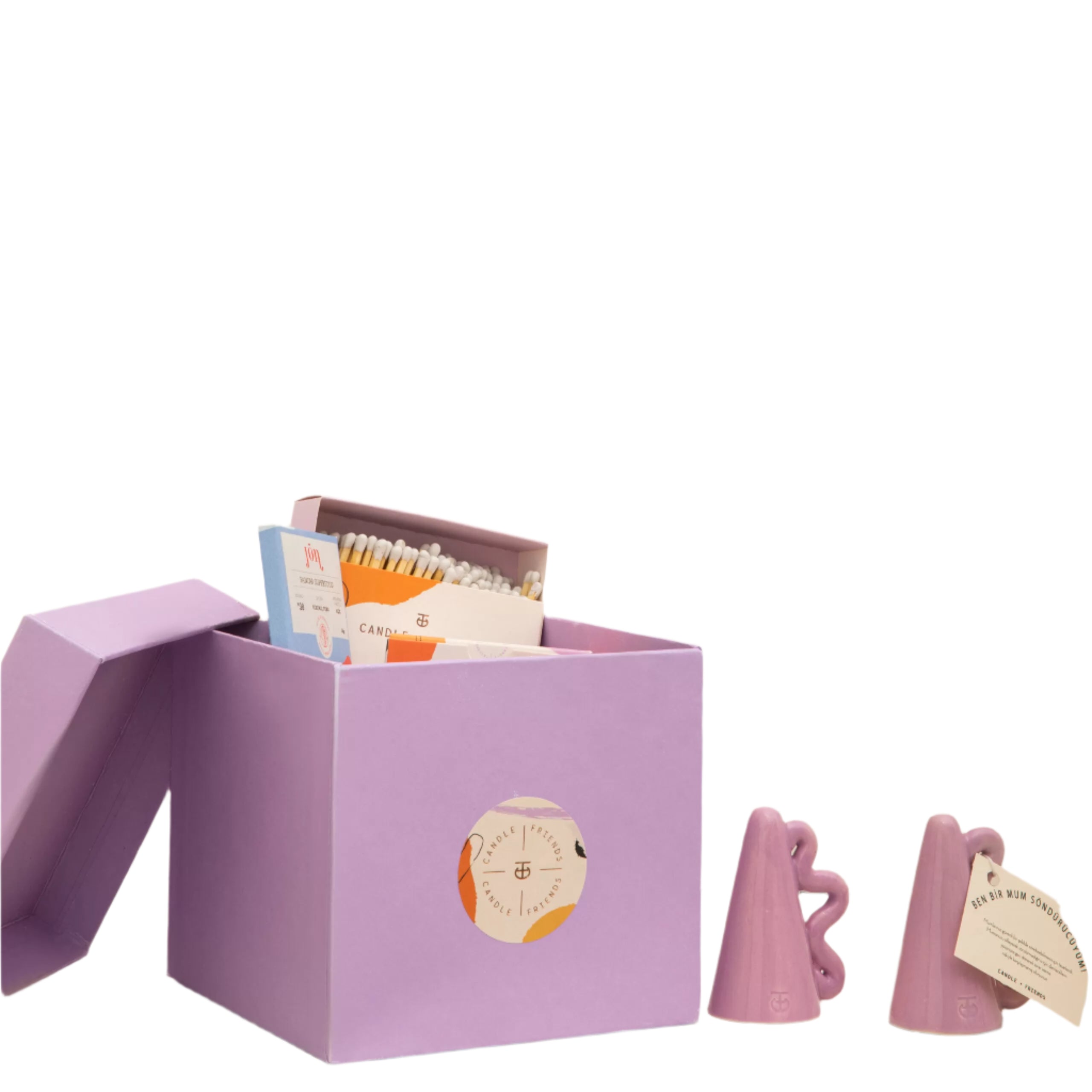 Candle + Friends-No.5 Mor Hediye Seti (Mum Söndürücü, Çikolata, Mum Ve Büyük Kibrit)-Hediye Seti-1-Milagron.com